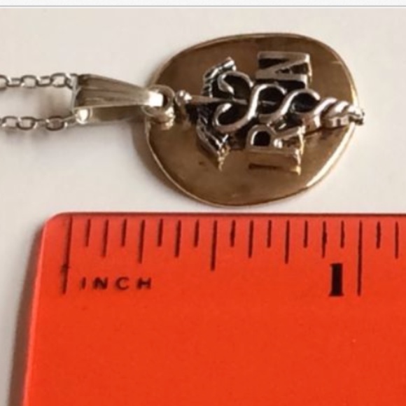 Nursing Caduceus RN Necklace 2 Tone Silver Gold Plated 18" Nurse Graduation Gift - Picture 9 of 9